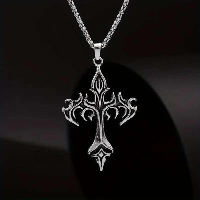 Stainless Steel Necklace Flame Retro Cross Titanium Steel Casting Men Pendant Necklace Type