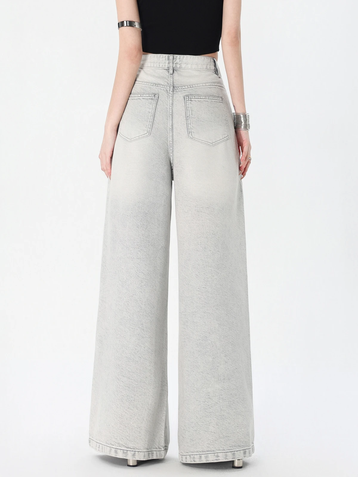 

ZHISILAO Grey Baggy Jeans Women Vintage Casual Y2K High Waist Wide Leg Straight Denim Pants Chic Spring Summer 2025