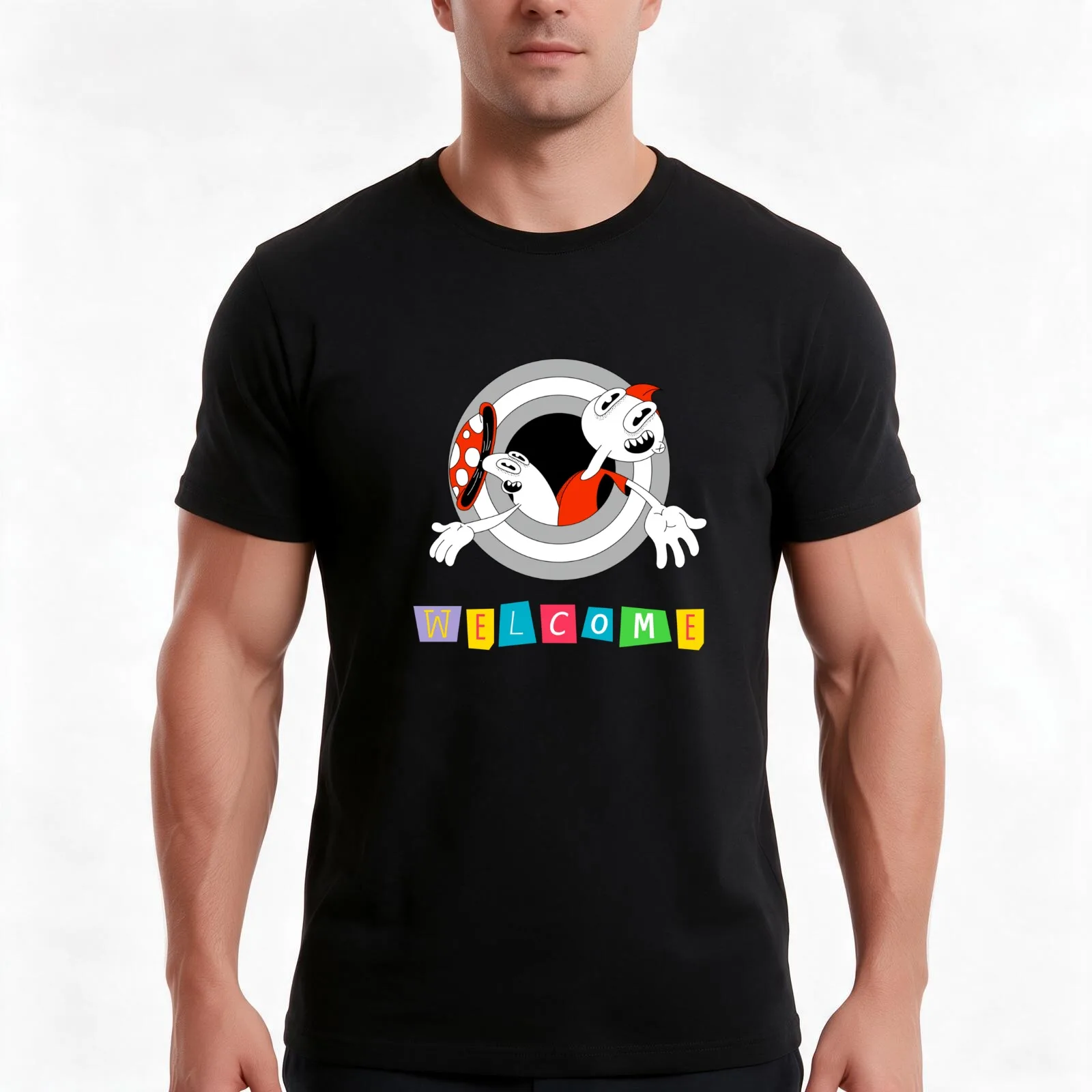 welcome, welcome T-Shirt, Summer Casual Cotton Tee, Oversized Streetwear Tops, Vintage Graphic Print, Loose Fit Short Sleeve