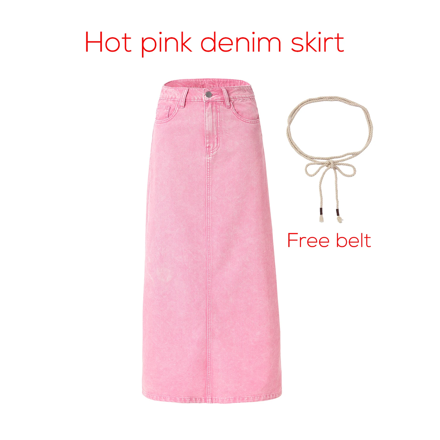 Denim Skirts for Women Elegant Cotton Denim Jean Skirt Casual Midi Style - Hot Pink