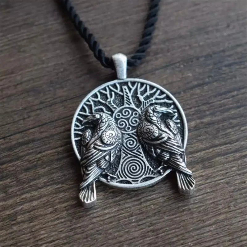 Retro style gothic Exquisite Texture double eagle tree of life rope chain pendant fashion unisex pendant metal necklace Jewelry