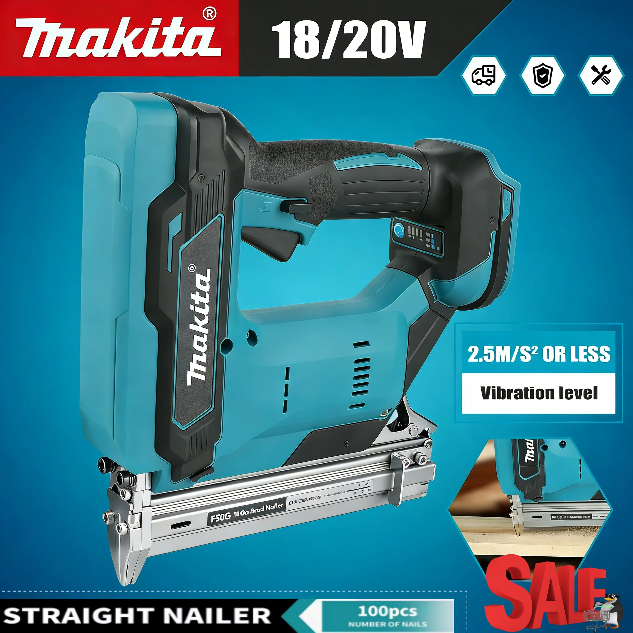 

Makita 18V Lithium-Ion Cordless Nail Gun 100-Nail Capacity 6.0Ah Battery For Flooring Shelving & DIY Wood Projects
