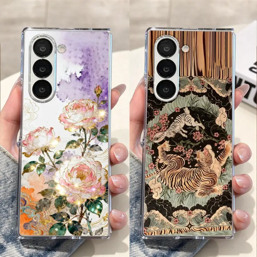 Vintage Rose Flower Transparent Soft Phone Cover Case for Samsung Galaxy Z Fold 8 Z Fold 6 Z Fold 4 Z Fold 8 Ultra Z Fold 3 5G Z