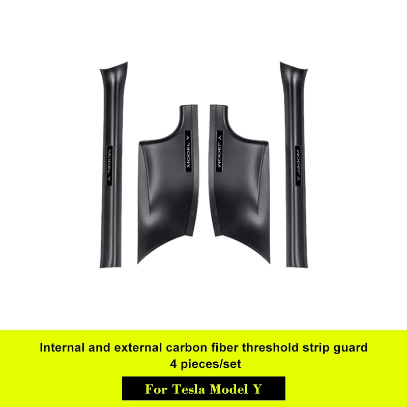for Tesla Model 3 Y Door Sill Protector Carbon Fiber Door Pedal Kick Protection - Picture 2 of 3
