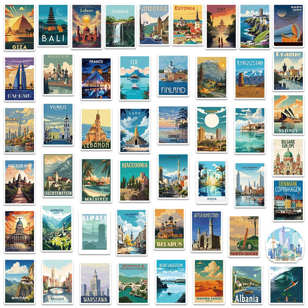 10/30/50/100 قطعة مدينة العالم معلم ملصقات الجمالية مقاوم للماء الكتابة على الجدران الأمتعة الهاتف مذكرات الرجعية لاصقة تزيين حزمة #5
