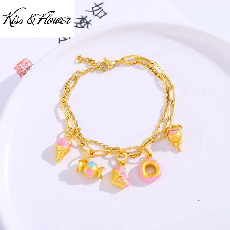 

KISS&FLOWER Gold DIY Beads Charm Two Layer Bracelet For Woman Girl Friend Party Birthday Wedding Christmas Bride Gifts AC17