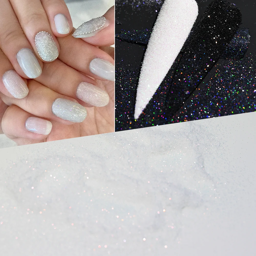 50g 1/128 0.2mm Zucchero Bianco Lucido Glitter Per Unghie Polvere Fine Iridescente Fiocchi Polvere Per Unghie Elegante Matrimonio Inverno Manicure Decori *