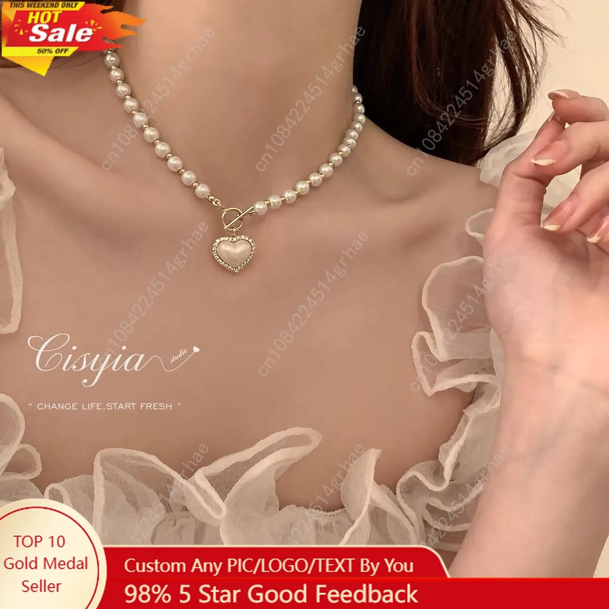 

Elegant Pearl Necklace For Women Heart Pendant Necklaces Luxury Imitation Pearls Chain Necklaces Korean Jewelry Girls Gifts