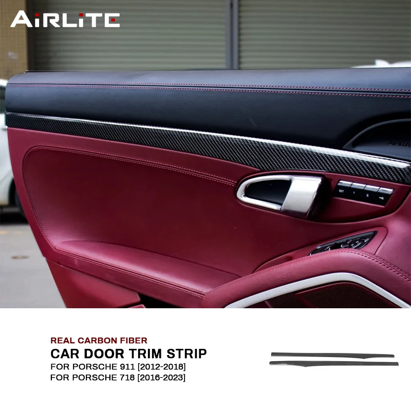 

Для Porsche 911 2012-2018, 718 2016-2023: Декоративная накладка/наклейка из настоящего карбона на внутреннюю дверную панель автомобиля, аксессуары