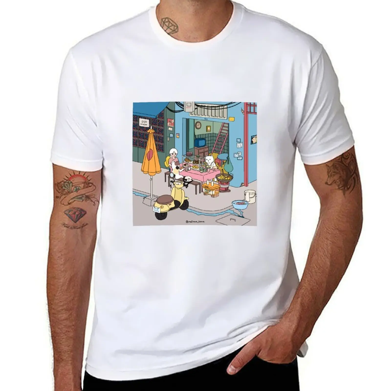 

-Snack Stall T-Shirt mens graphic t shirts man t shirt heavy cotton T-Shirt