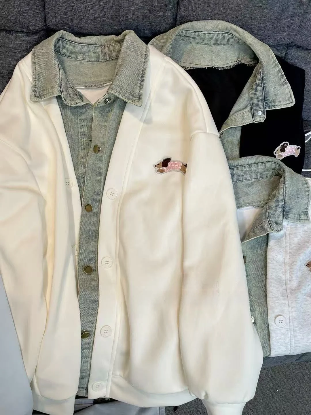 オリジナル春新作 irt パッチワーク フェイクツーピース スウェット オープンカーディガン デザインセンス アウター ヴィンテージ ルーズ 学生トップ