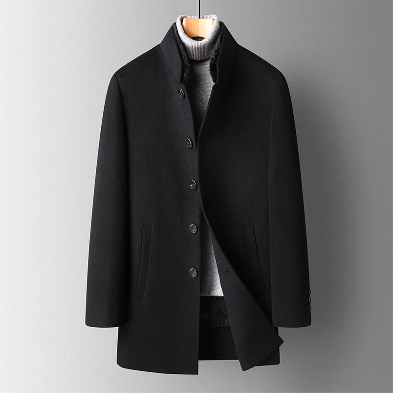 

Collar winter Mink Autumn down liner and wool tweed thickened casual men's stand collar double-sided wool coat