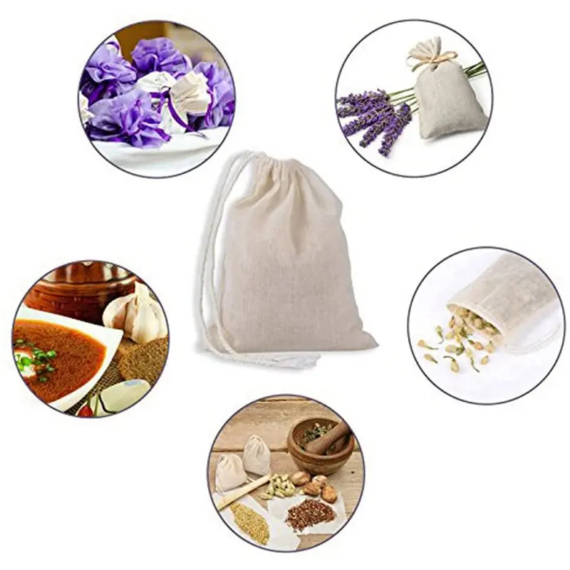 60 Pieces Large Muslin Bags Cotton Drawstring Bags,Tea Brew Bags (8 X 12 Inches)