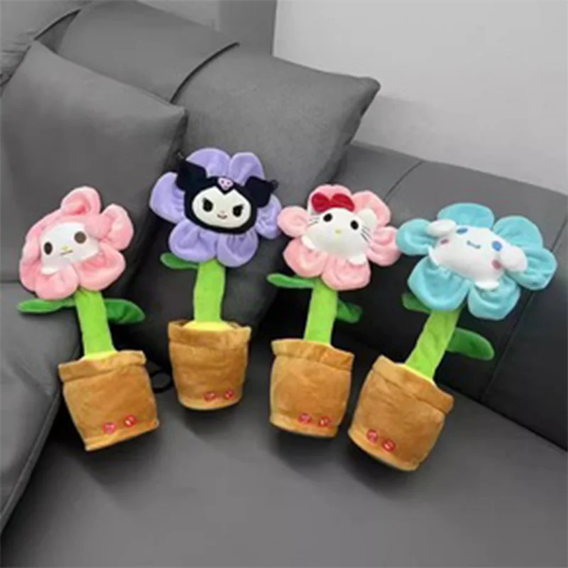 Sanrio Hello Kittle Kuromi Dancing Cactus Enchanting Flowers Can Speak Sing Dance Electric Plush Toys Melody Children's Gift