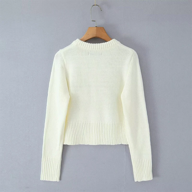 YENKYE 2025 Women Front Button Long Sleeve O Neck Short Knit Cardigan Casual Autumn Outerwear Tops