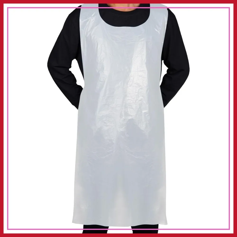 

Disposable White Plastic Aprons, 46x28 Inches Waterproof Polyethylene for Cooking Painting Crafts
