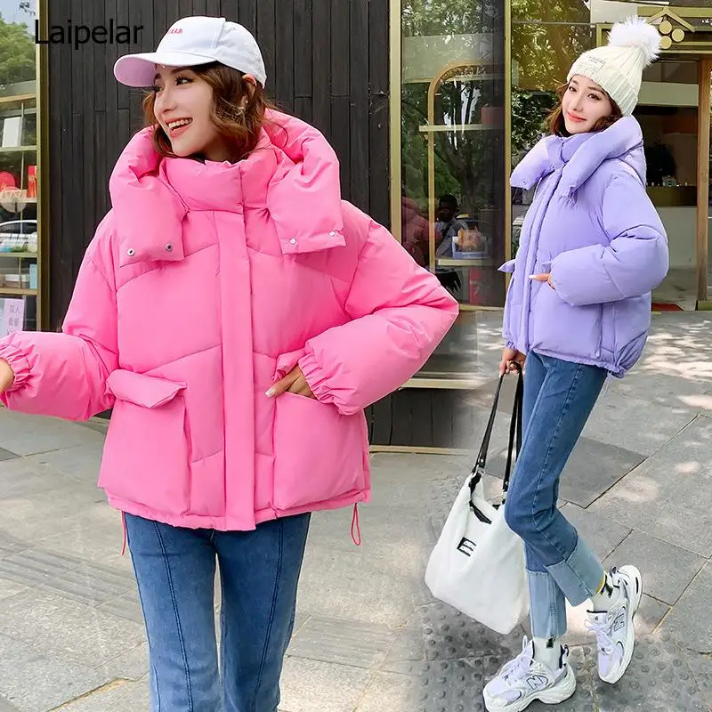 

2025 New Down and Cotton Jacket Women's Korean Version Loose Fluffy Bread Jacket Short Hooded Thick Winter Coat