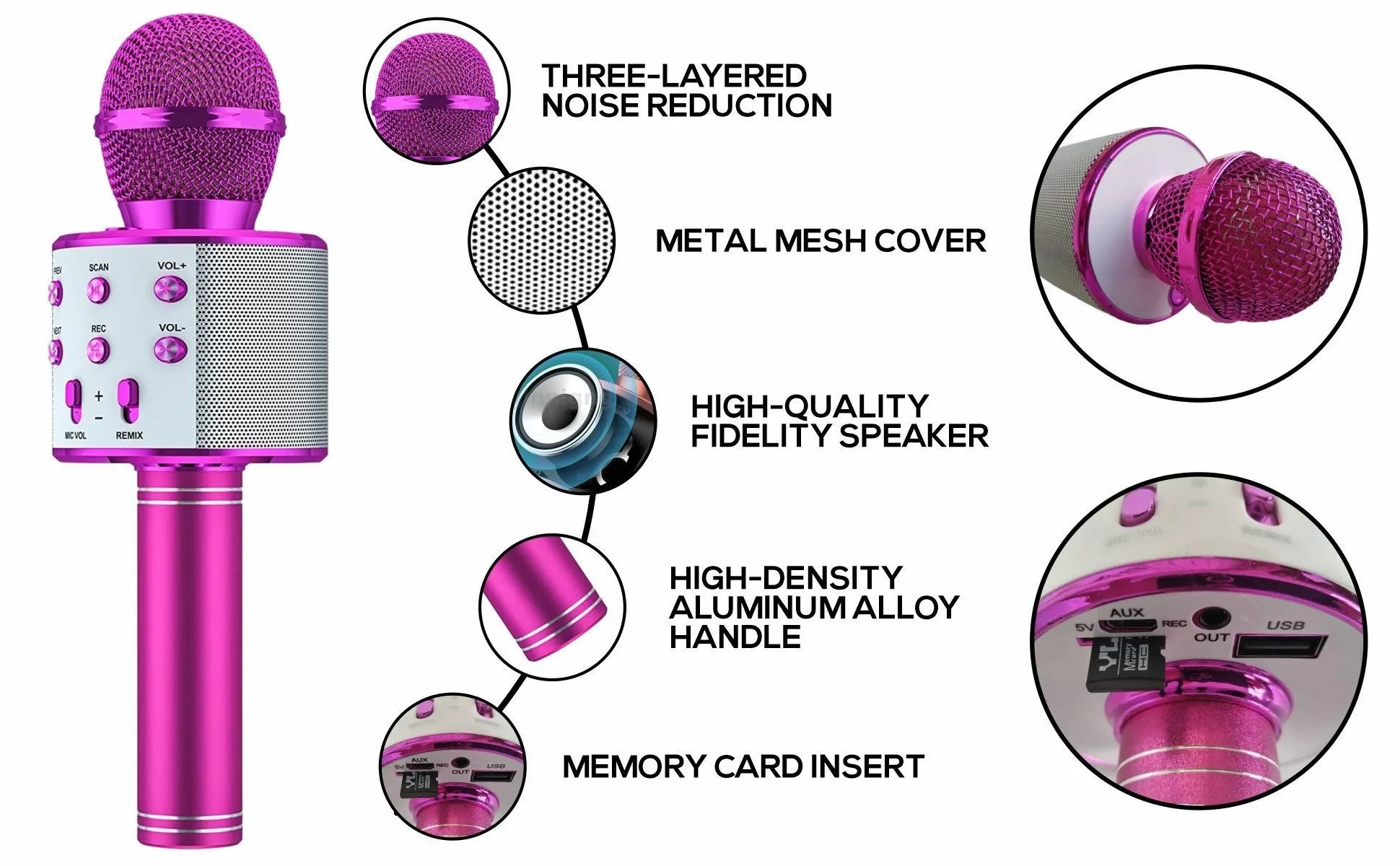 Microfono ricaricabile portatile con altoparlante per microfono karaoke wireless Bluetooth 5 in 1 per canto in casa