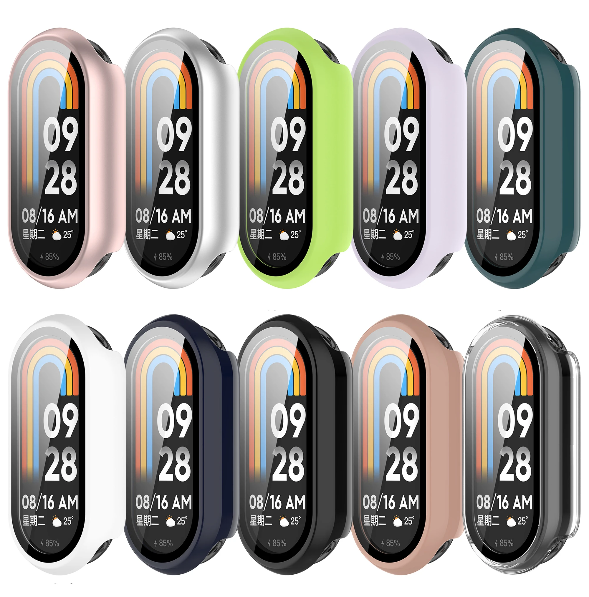 حافظة حماية زجاجية من البولي كربونات + لهاتف Xiaomi Mi Band 10 9 8 NFC غطاء حماية كامل للشاشة