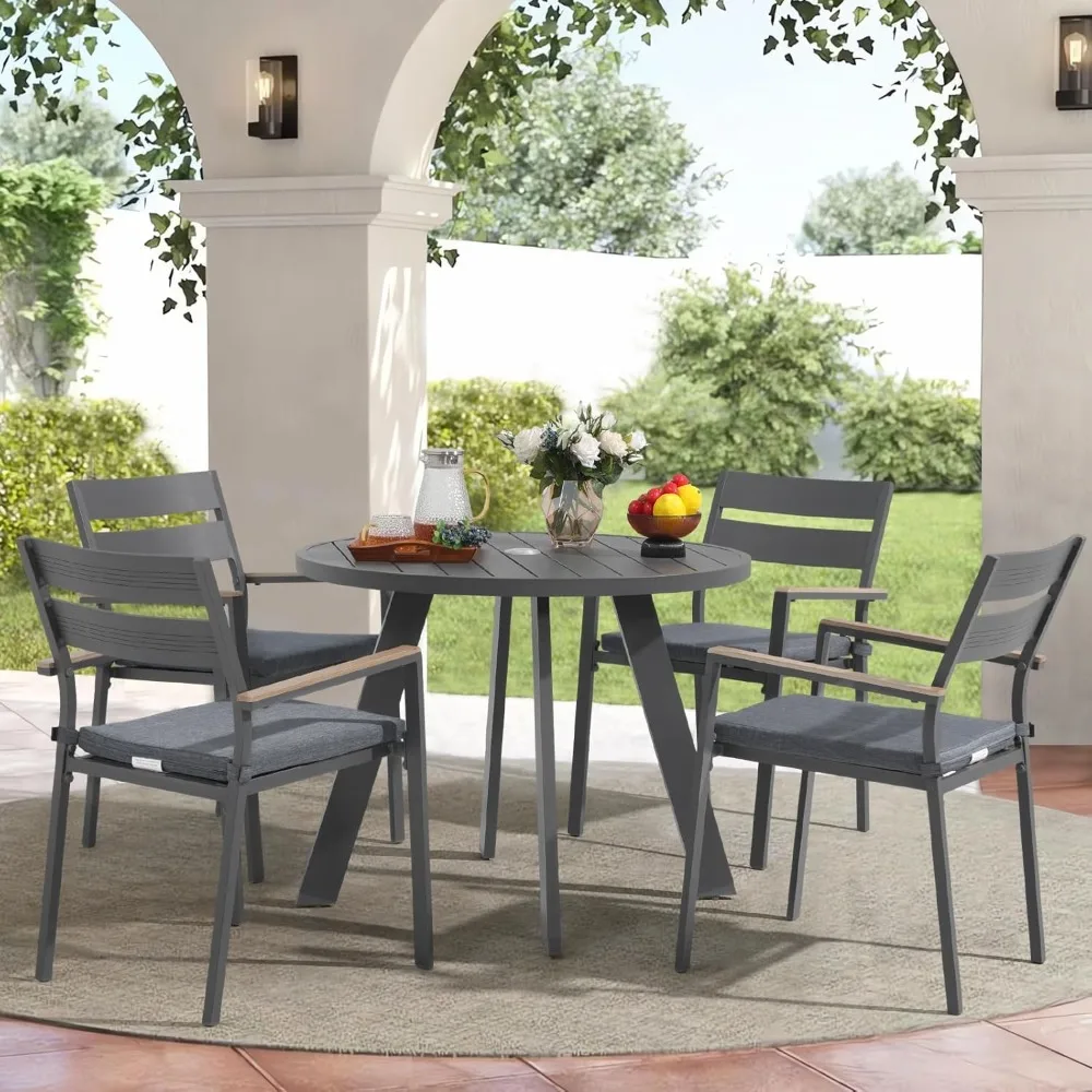 

Outdoor Stackable Dining Chairs with Armrest and Cushions for Outside Lawn, Garden, Backyard, Poolside