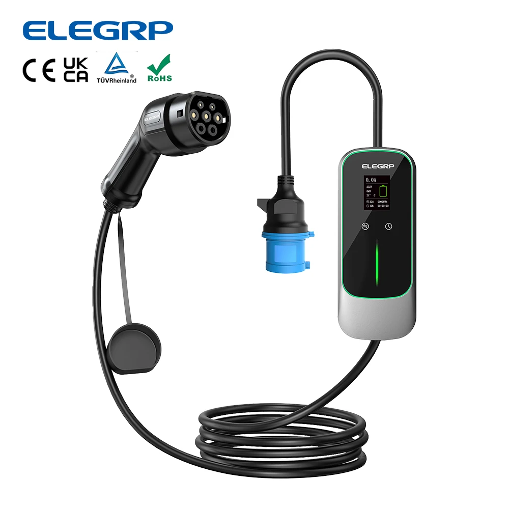 

ELEGRP EU Standard 10m Cable 7.36kw 32A Portable Electric Car Charger IP67 Waterproof Type 2 EV Charging Cable For Home