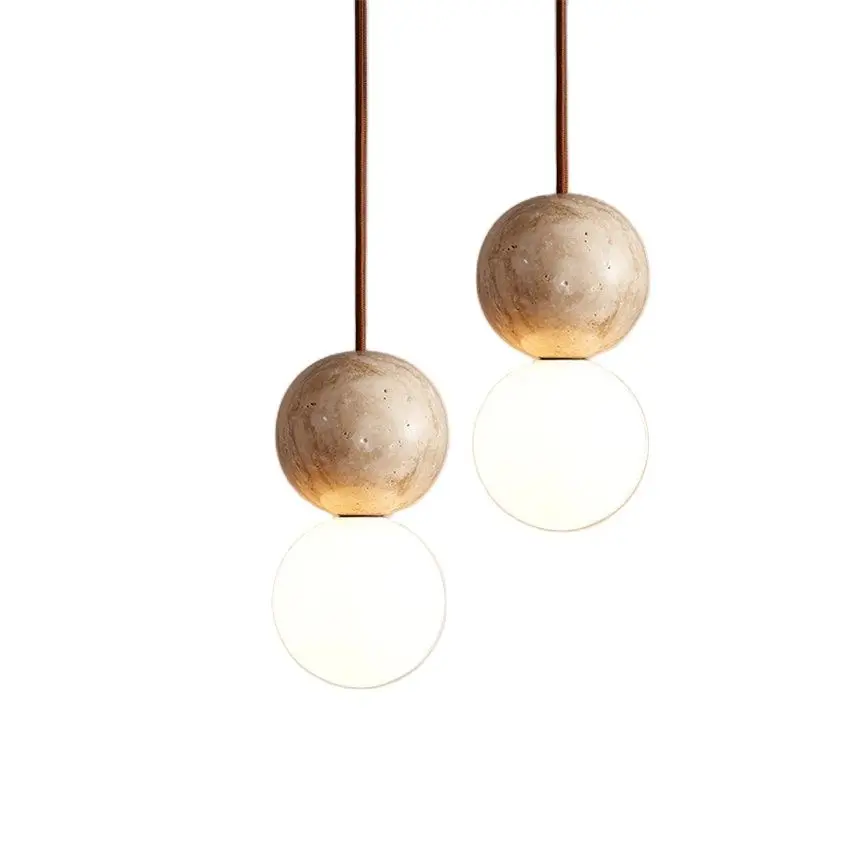 

Yellowstone cream ball pendant lights bedroom bedside long line Japanese wabi-sabi style bar island retro pendant lamps fixtures