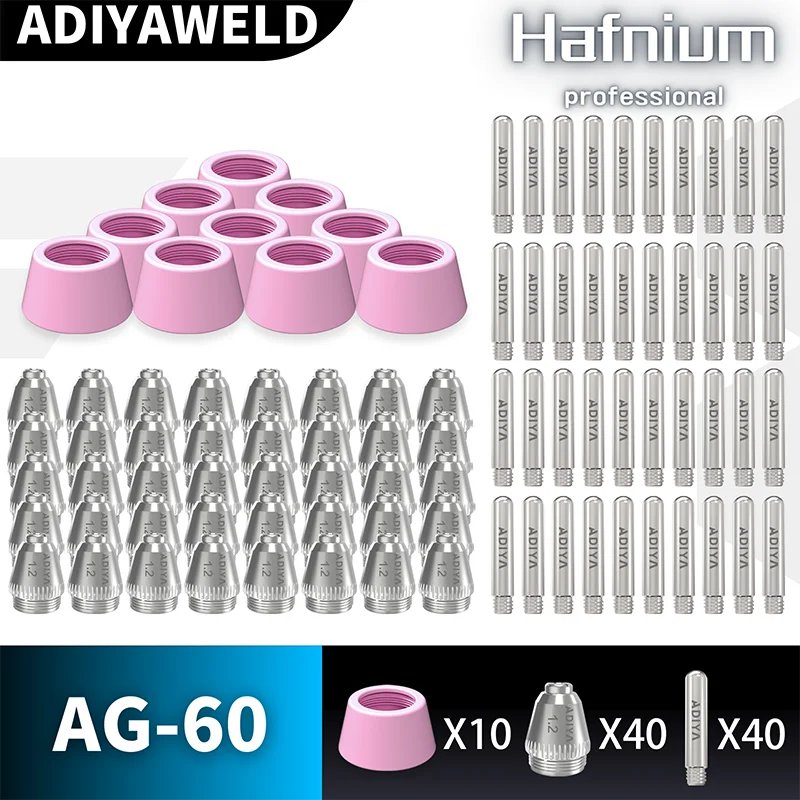 ADIYAWELD 30/60/90PCS AG60 SG-55 Plasma Cutter Cutting Torch Tip Nozzles Cups Electrodes Consumables Kits