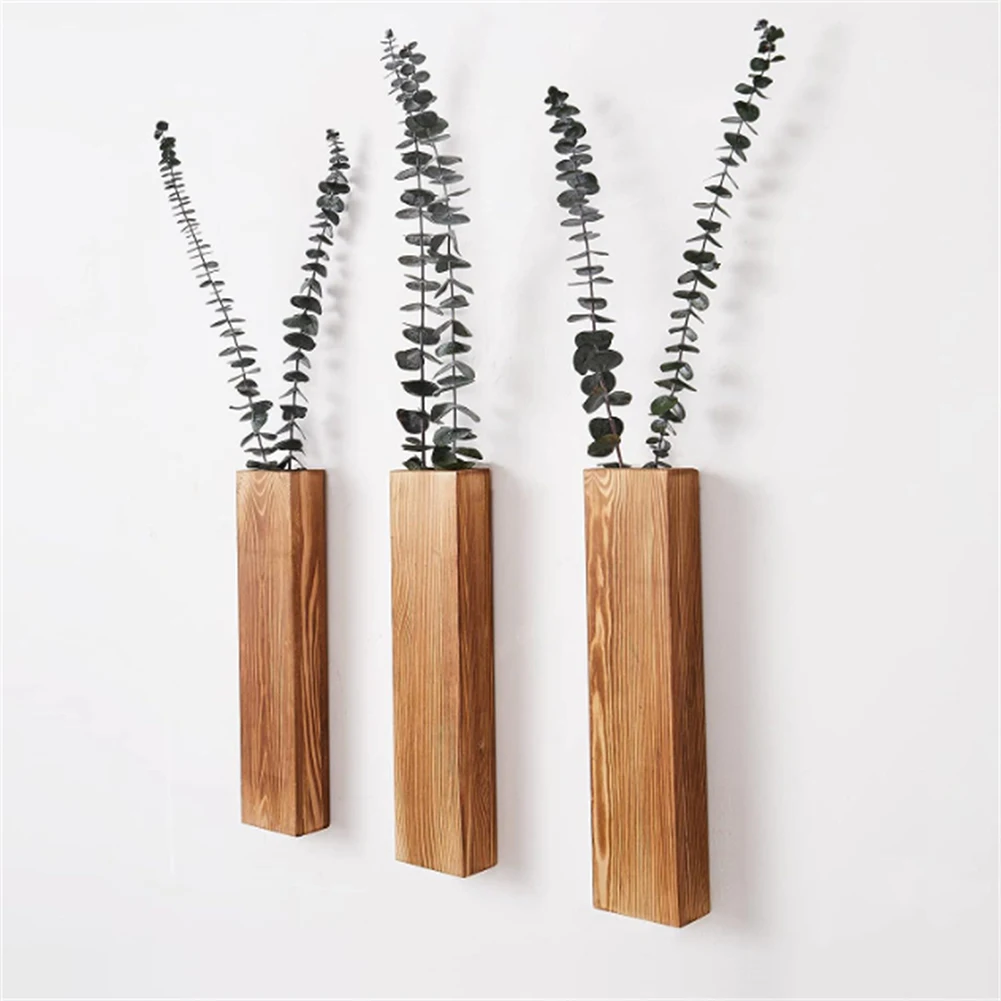 2Pcs Wooden Wall Vase Decoration Hanging Wall Planters Wall Mounted Plant Flower Pot Pocket Vases For Dried Flowers