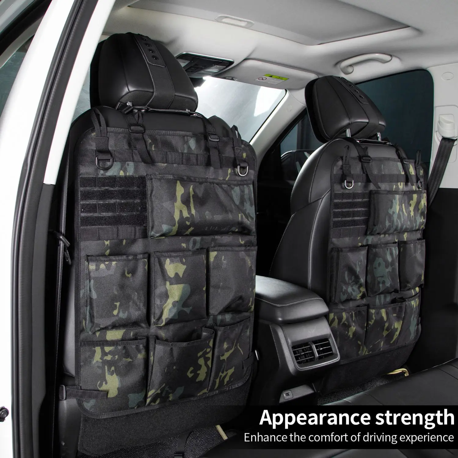 Organizador Universal para el Respaldo del Asiento del Vehículo, Estilo Militar, Bolsa de Almacenamiento con Camuflaje y 7 Bolsillos, Organizador Táctico para Auto, Camioneta y SUV
