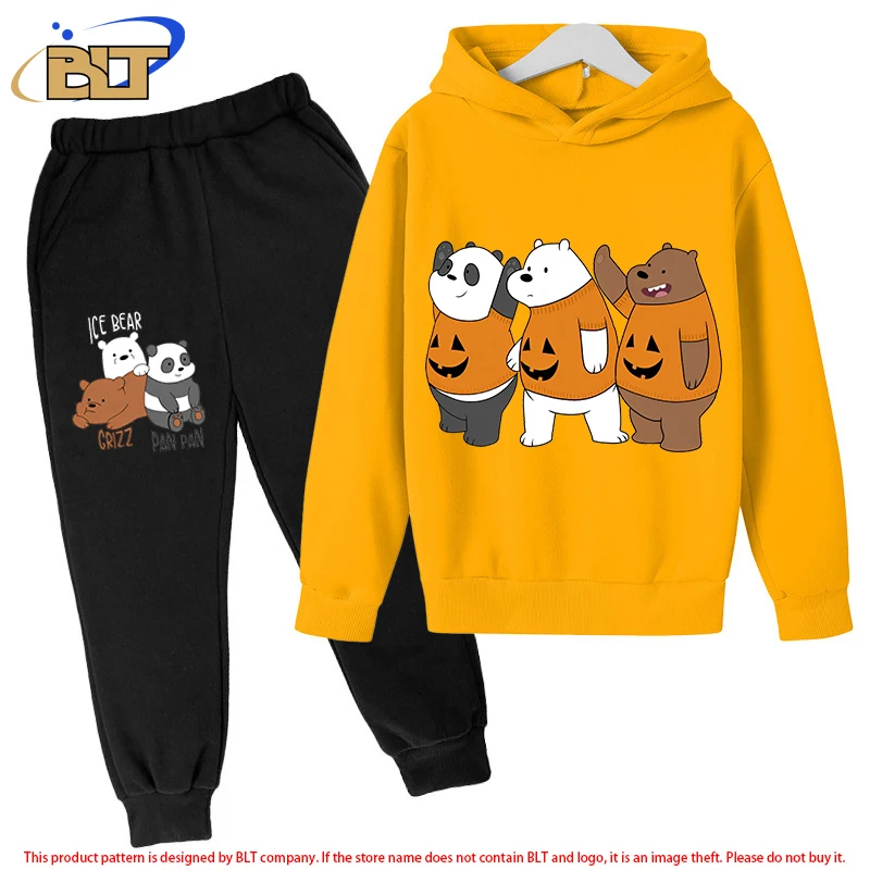 

We Bare Bears Halloween Print Children's Fleece Hoodie Set Sports Sweatshirt Pants Two-piece Set for Boys and Girls