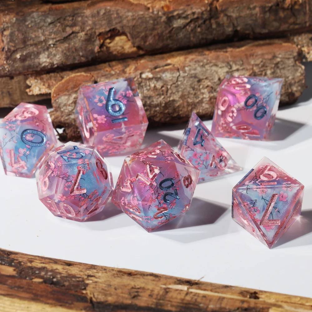 MINI PLANET Factory Natural Resin Dice D&D Polyhedral Dice With Sharp Edges Handmade Layered Sticker Dice Set for RPG Games D20