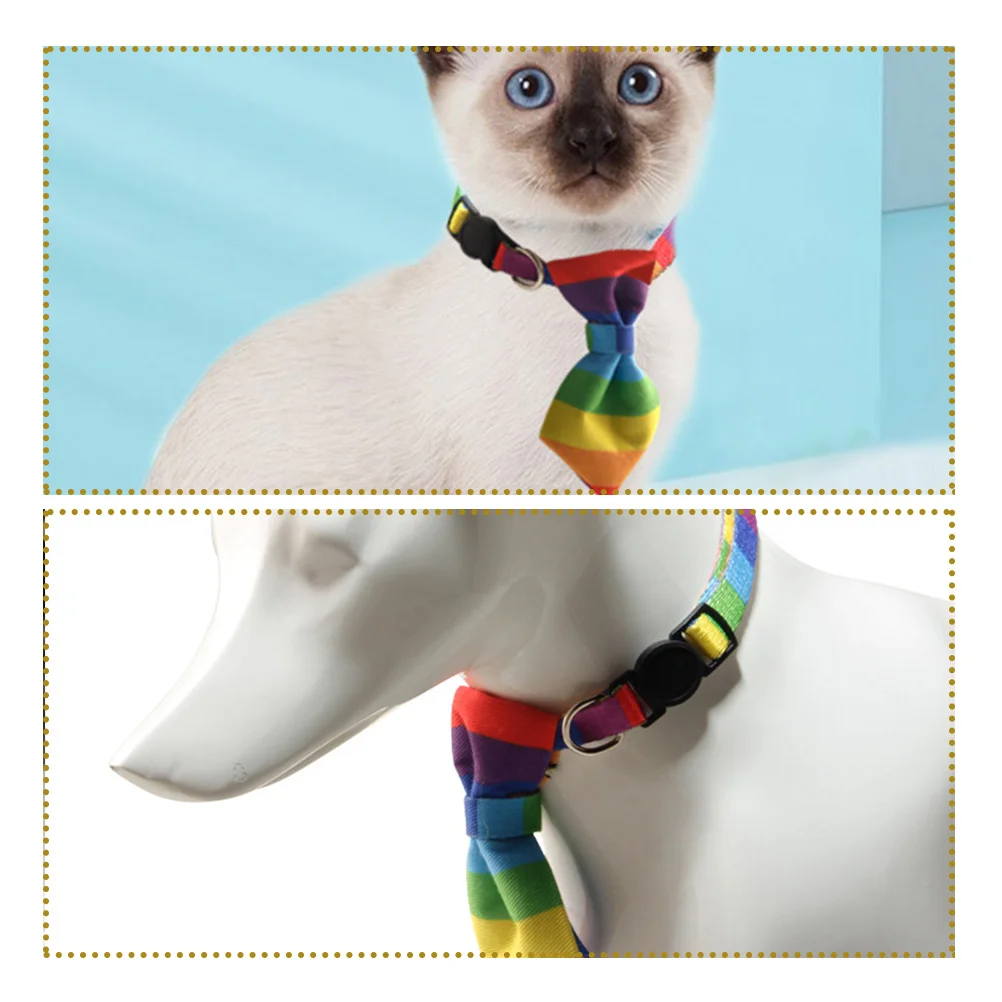 

Rainbow Bowtie Lightweight Adjustable Pet Collar for Cats Dogs Safety Buckle Cute Kitten Collar Dog Bowtie Portable Cat Supply