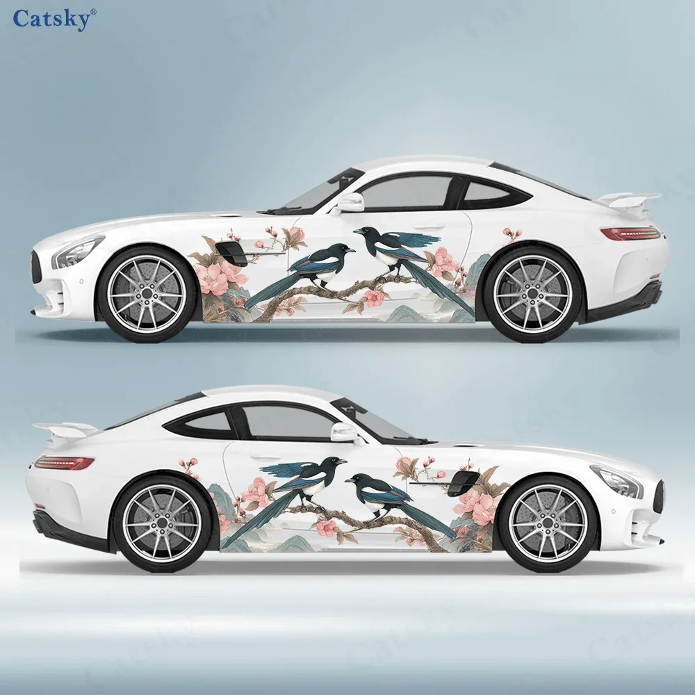 Magpie Flower Branches Car Vinyl Wraps Decal Self-adhesive PVC Sticker Suitable for Trucks SUV Decoration Auto Accessories Gift