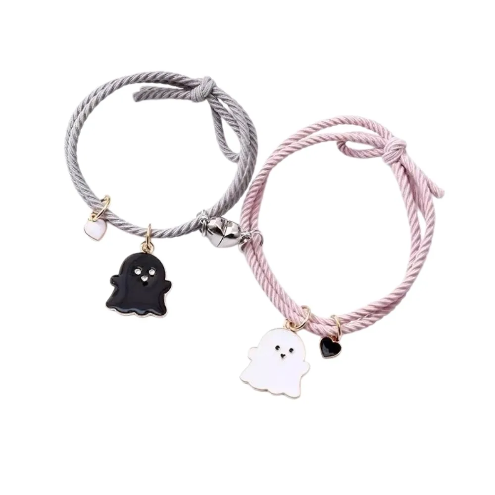 Halloween Cartoon Ghost Magnetic Rope Bracelet Love Heart Magnet Multicolor String Magnetic Bracelet Black White Ghost 1 Pair