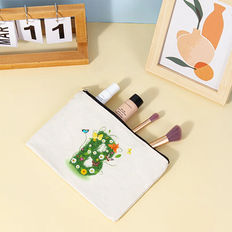 Flower and Grass 26 English Letter Printing Mini Bag Makeup bag Organizer Bag Canvas Material Small Body Large Capacity