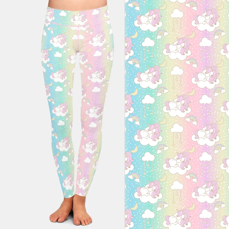 LETSFIND New Arrival 3D Cute Unicorn Is Sleeping on The Cloud Print Women Leggings High Waist Soft Slim Full Leggings