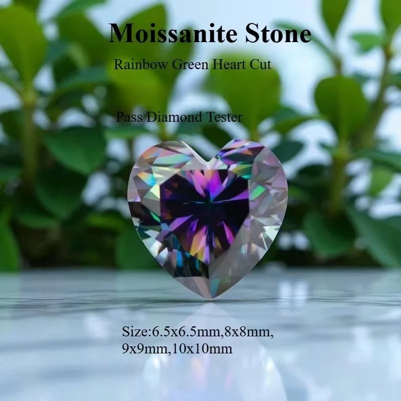 Rainbow Green Moissanite Stone Heart Cut Gemstones For Advanced Jewelry Making Materials With Certificate