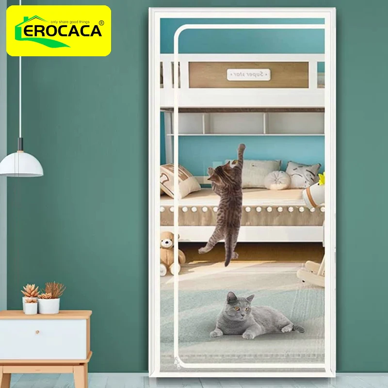 

EROCACA White Reinforced Heavy Duty Pets Proof Screen Door with Bilateral Zipper Prevent Dogs Cats Running Out from Home Bedroom