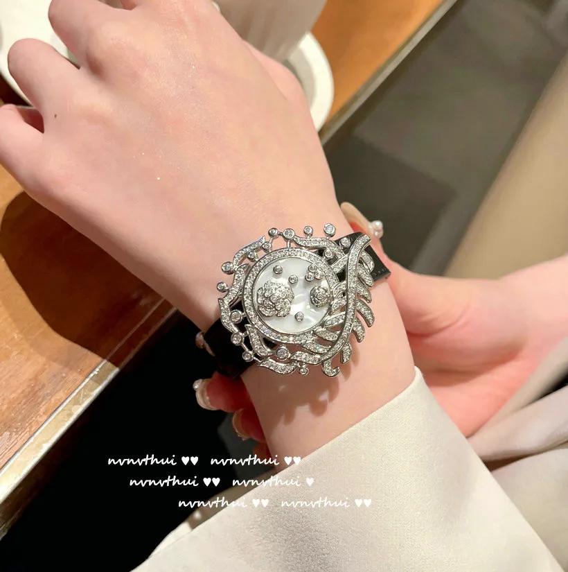 925 Sterling Silver Camellia Blossom Wristband Bracelet with PU Belt Women Exquisite Luxury CZ shell Bangles Anniversary Gift