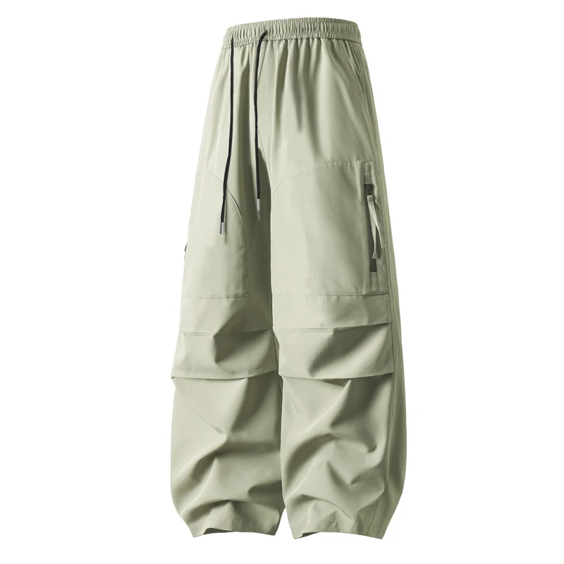 Men's Fashion Cargo Pants Spring Versatile Pleated Design Loose Straight Wide Leg Trousers Outdoor Travel Daily Commute Casual