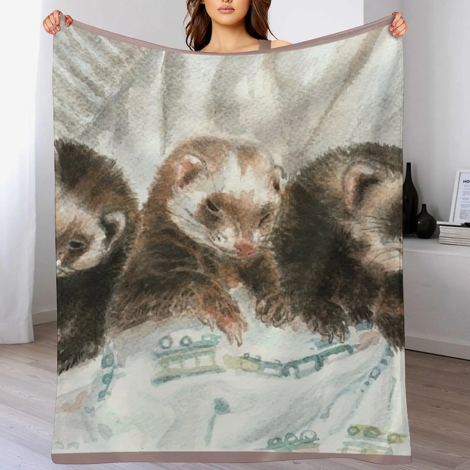 Lovely ferrets Throw Blanket For Baby valentine gift ideas For Decorative Sofa Stuffeds Blankets