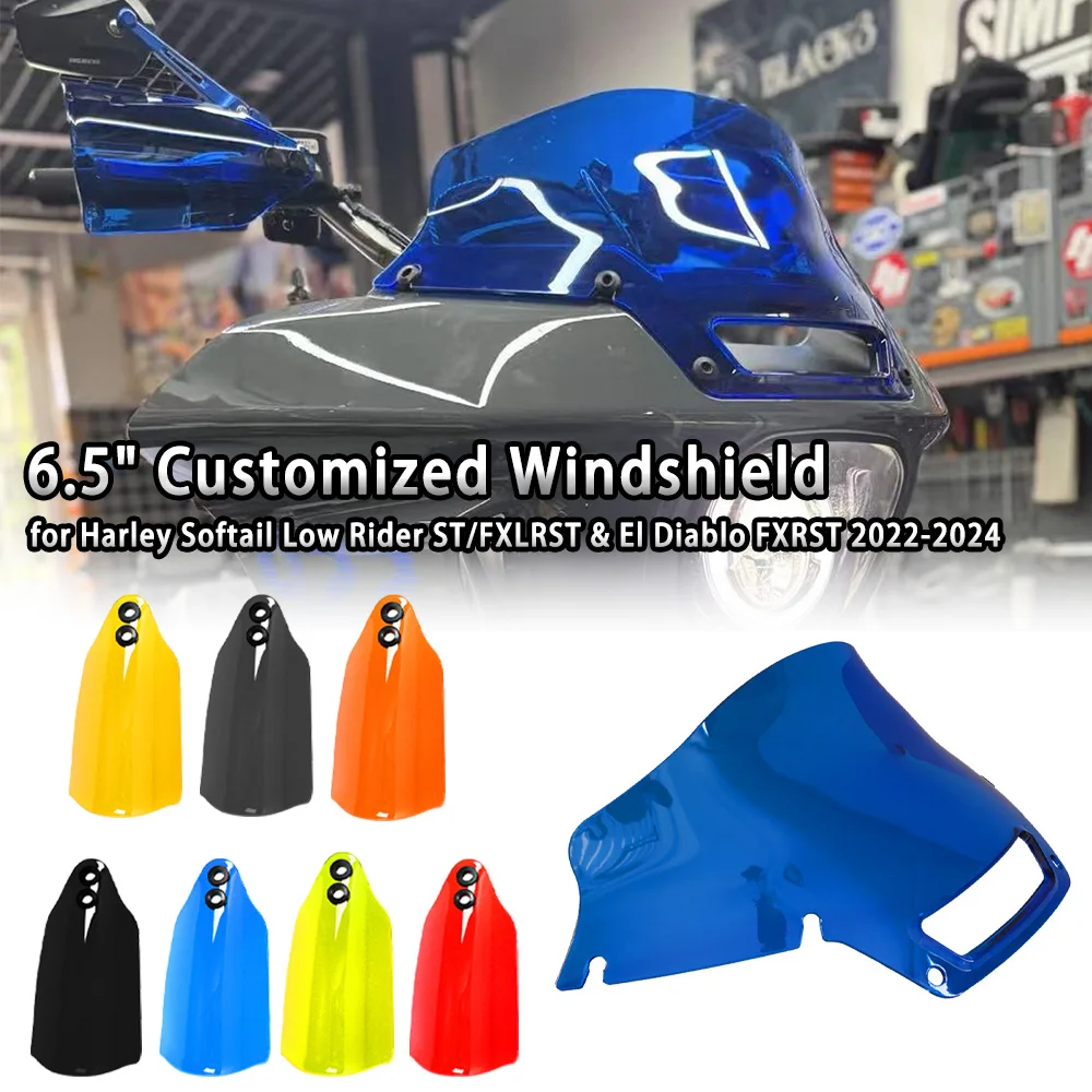 

6.5" PC Windshield Windscreen&Hand Shield Guard for Softail Low Rider ST/FXLRST & El Diablo FXRST 22-24&aftermarket ST Fairing