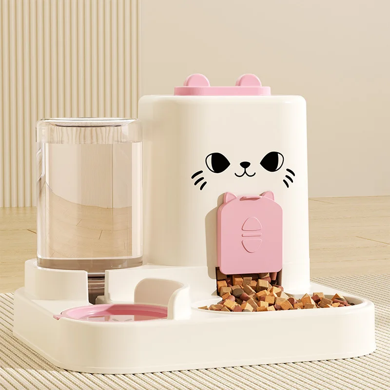2-in-1 Katzenfutter-Spender Integrierter Vollautomatischer Futter- und Wasserspender für Katzen Niedlicher Design
