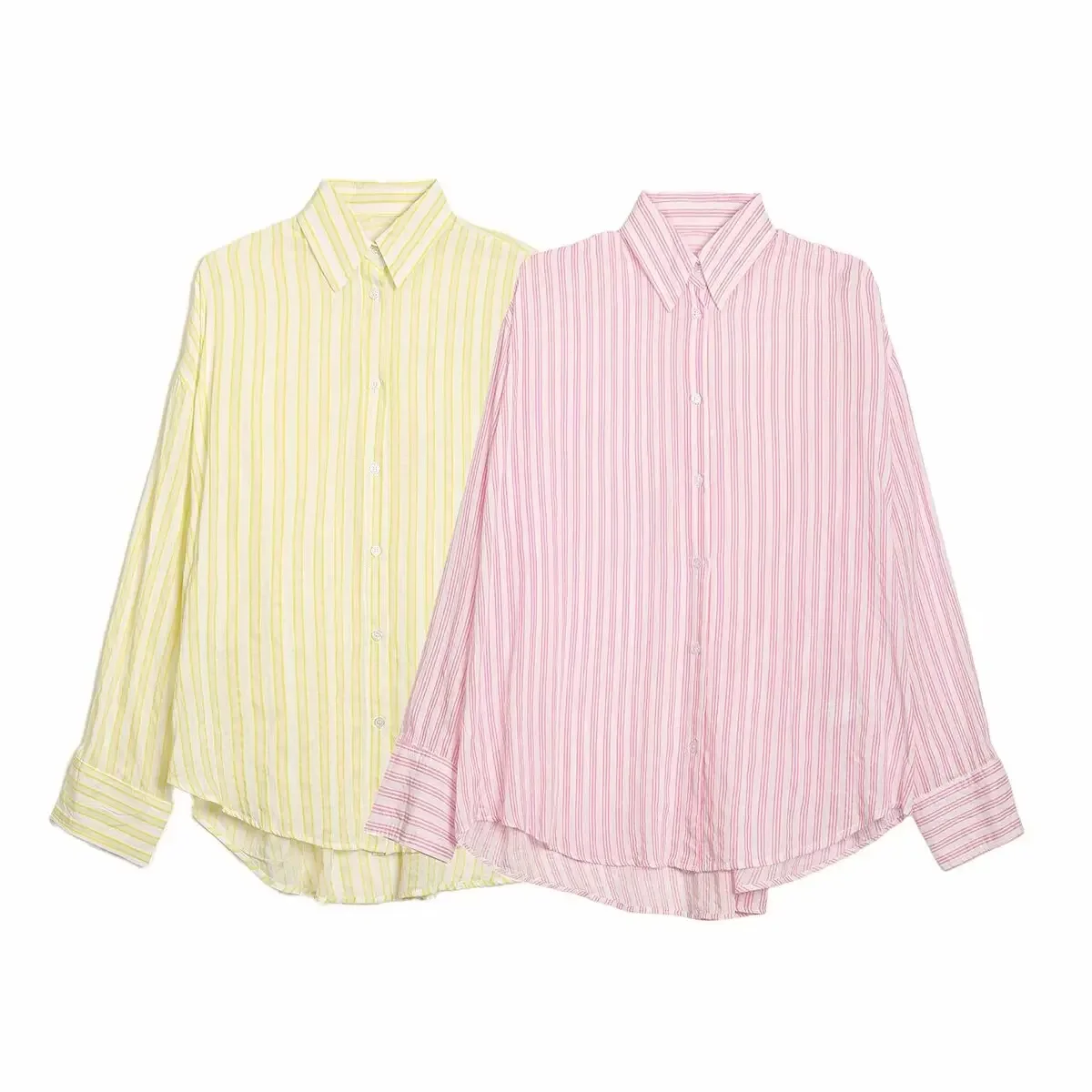 

Женская свободная рубашка в полоску, Повседневная Блузка с отложным воротником и длинным рукавом, в стиле ретро, 2024