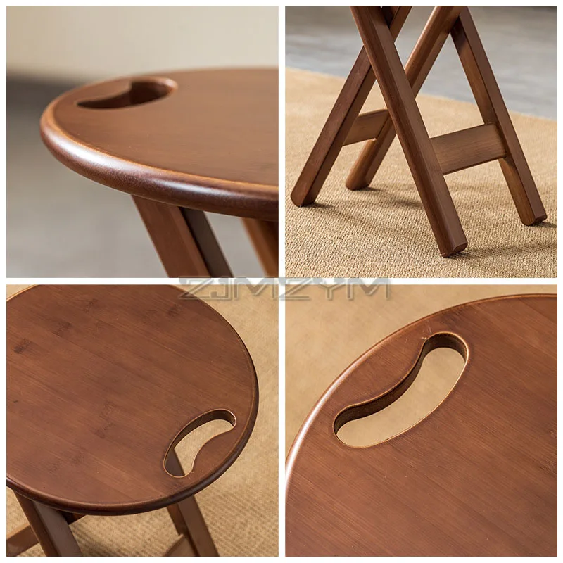 Non Slip Foldable Round Stool Simple Camping Dining Fishing Chair Thickened Mazar Homestay Garden Round Stool With Hollow Handle