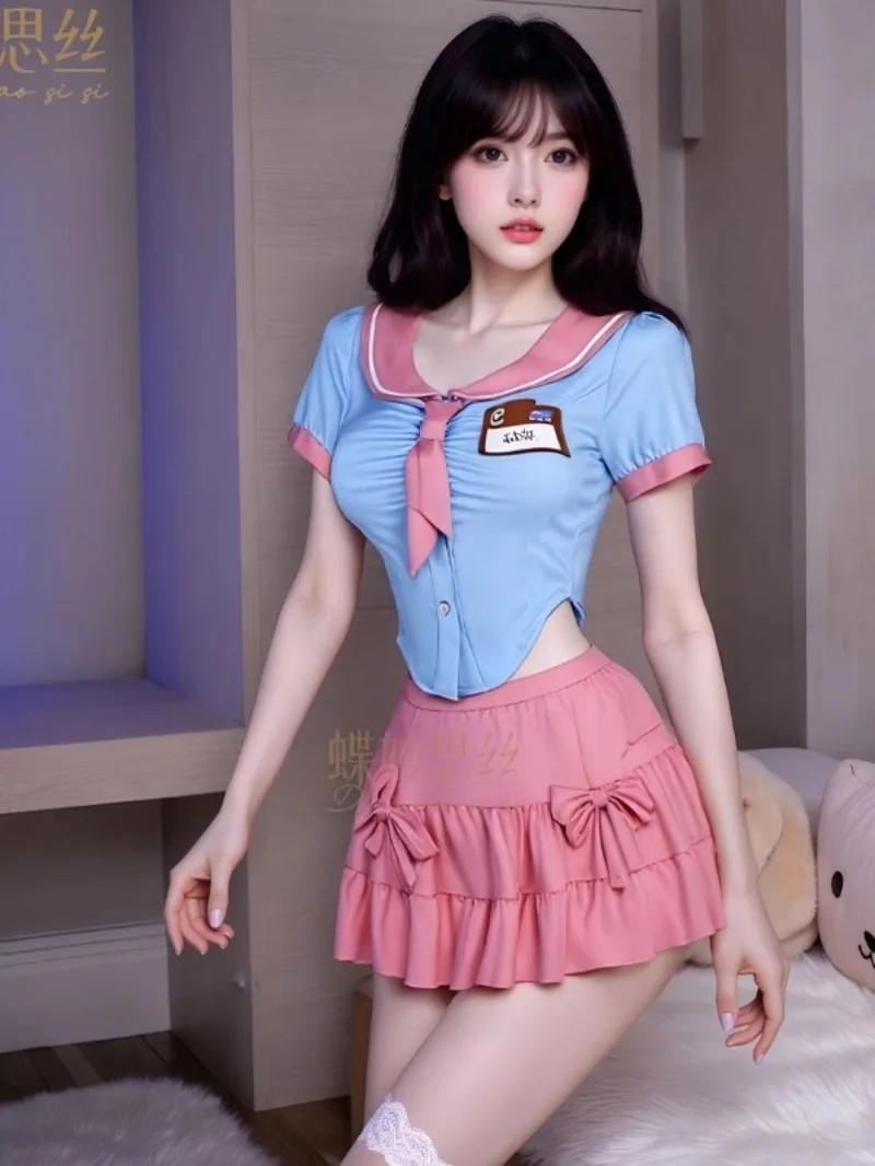 Dolce piccante ragazza fiocco camicia a maniche corte top torta mezza gonna a due pezzi set stile college estivo JK dolce set da donna 2025 nuovo CFQ1