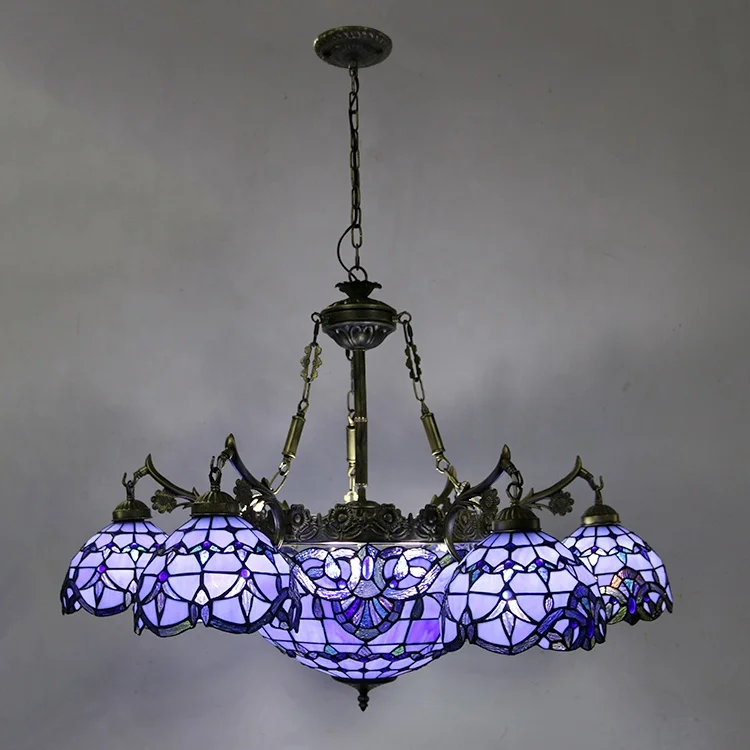 

Роскошная европейская витражная лампа, абажур в стиле барокко, фиолетовый подвесной светильник для ресторана