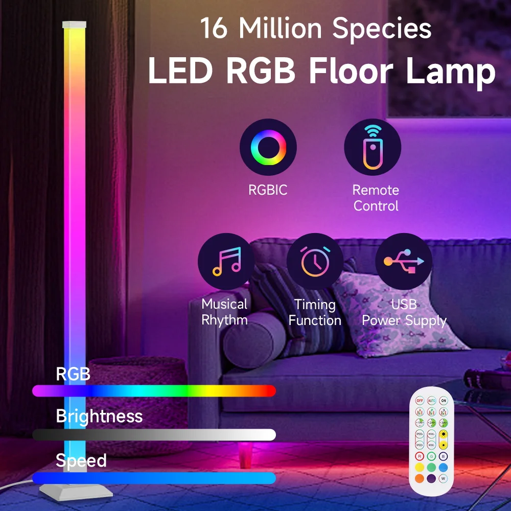 Smart LED Floor Lamp Music Modes with Remote Control USB 5V Light Floor Light for Indoot Living Room Party Floor Lighting Decor
