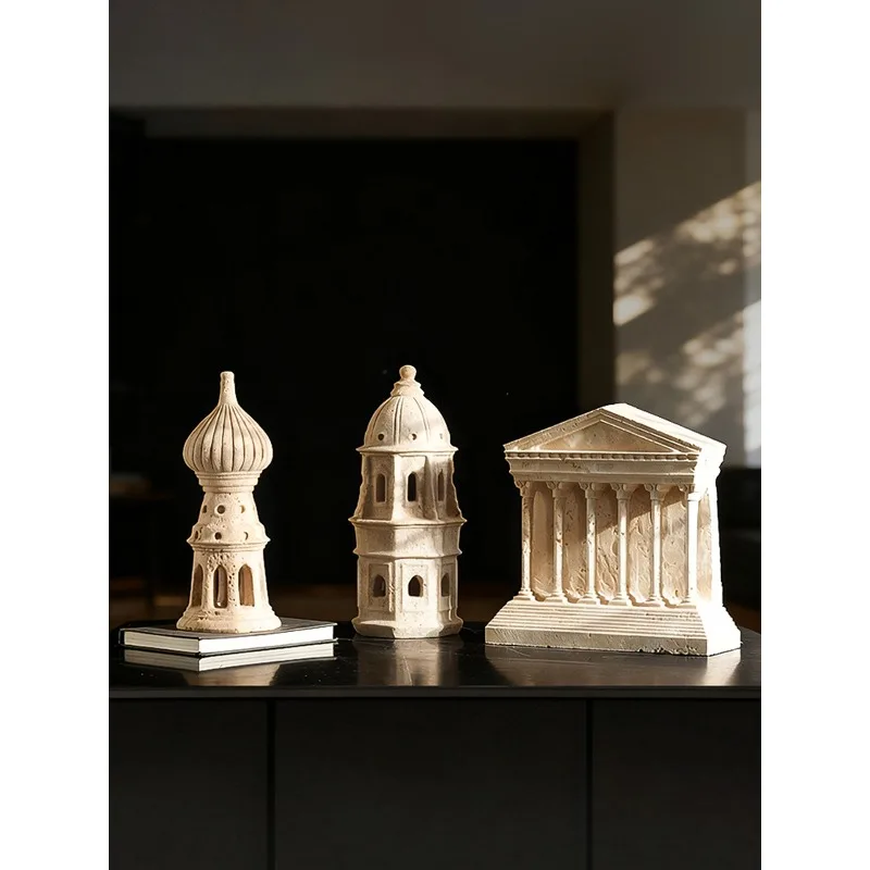 

Light luxury yellow travertine ancient building sculpture hotel living room entrance model room classical art decoration