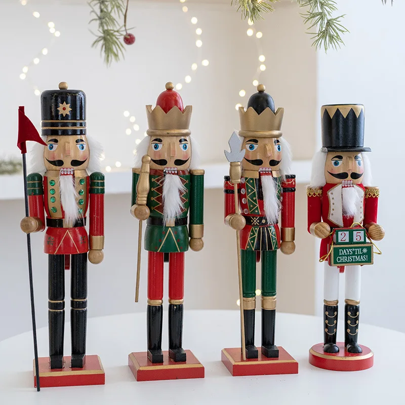 38CM Wooden Nutcracker Ornament Soldier Figure Christmas Tree Pendant Office Table Xmas Decor Statues Gifts For Friends Kid